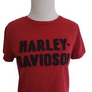 Harley-Davidson Chain Stitched Short Sleeve Tee Red Cotton Women Small